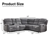 EBELLO Fabric L-Shaped Reclining Sectional Sofa Couch for Living Room, Manual Recliner Oversized Sofa, with Padded Headrest, 2 Cup Holders, Storage Space, 5-Seater Home Furniture Set, Grey EBELLO