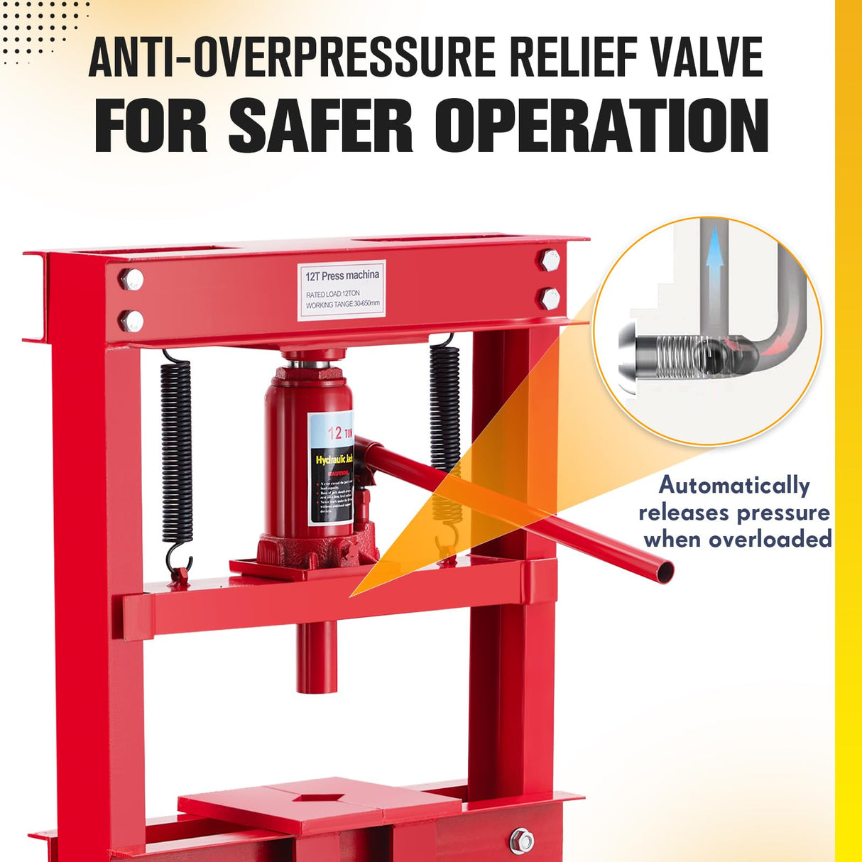 GarveeTech 12 Ton Hydraulic Press, H-Frame Garage Floor Hydraulic Shop Press, Garage Floor Press with 2 Press Plates, Adjustable Working Table Height, for Gears, Bearings, Red GarveeTech