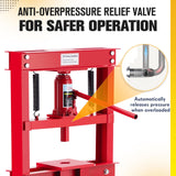 GarveeTech 12 Ton Hydraulic Press, H-Frame Garage Floor Hydraulic Shop Press, Garage Floor Press with 2 Press Plates, Adjustable Working Table Height, for Gears, Bearings, Red GarveeTech