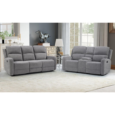 EBELLO Manual Living Room Furniture Reclining Couch Set, Soft Fabric Recliner Loveseat and 3 Seat Sofa Couch for Meeting Room, Overstuffed Backrest(Loveseat+Sofa)