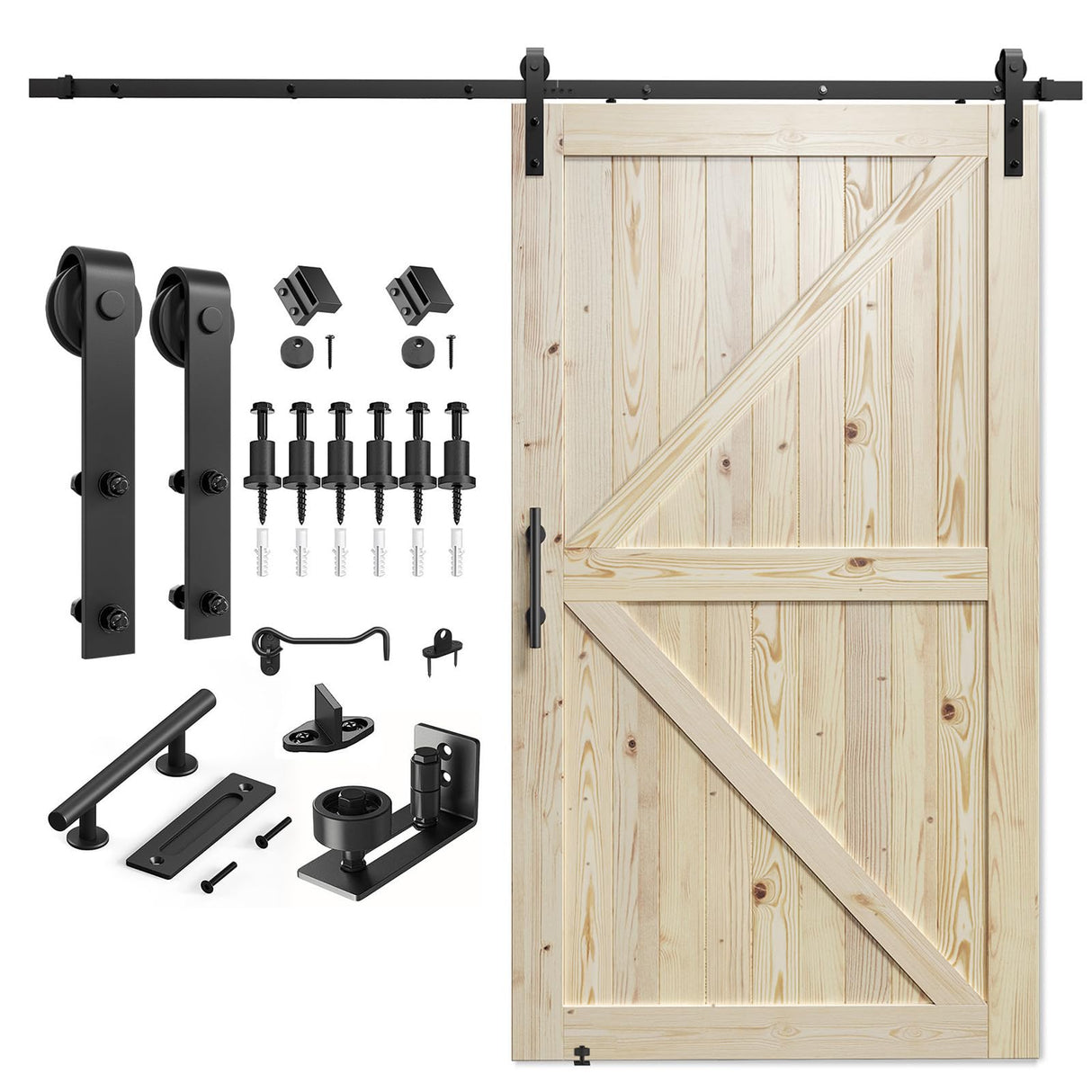 SMARTSTANDARD 48in x 96in Sliding Barn Door with 8ft Barn Door Hardware Kit Included, Unfinished Solid Spruce Wood Door, Assembly Required, DIY, Stainable, Fit Opening up to 46in x 94in SMARTSTANDARD