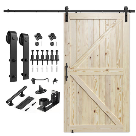 SMARTSTANDARD 48in x 96in Sliding Barn Door with 8ft Barn Door Hardware Kit Included, Unfinished Solid Spruce Wood Door, Assembly Required, DIY, Stainable, Fit Opening up to 46in x 94in SMARTSTANDARD