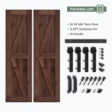 ROYMELO 48x84 inch (Double 24×84 inch Door) Sliding Barn Wood Door Slab with 8ft Hardware Kit and Handle, Coffee, K Shape, Simple DIY Assembly ROYMELO