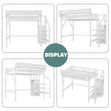 MoproBeti Twin Size Loft Bed with Stairs, Metal Loft Beds Twin with Storage Shelves, Adults Loft Bed with Wardrobe, Heavy Duty High Lofted Bed for Kids Teens,White + White Stair MoproBeti