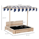 Outsunny Wooden Kids Sandbox with Cover, Children Outdoor Sand Box with Foldable Bench Seats, Adjustable Canopy, Bottom Liner for Outdoor, Natural Outsunny