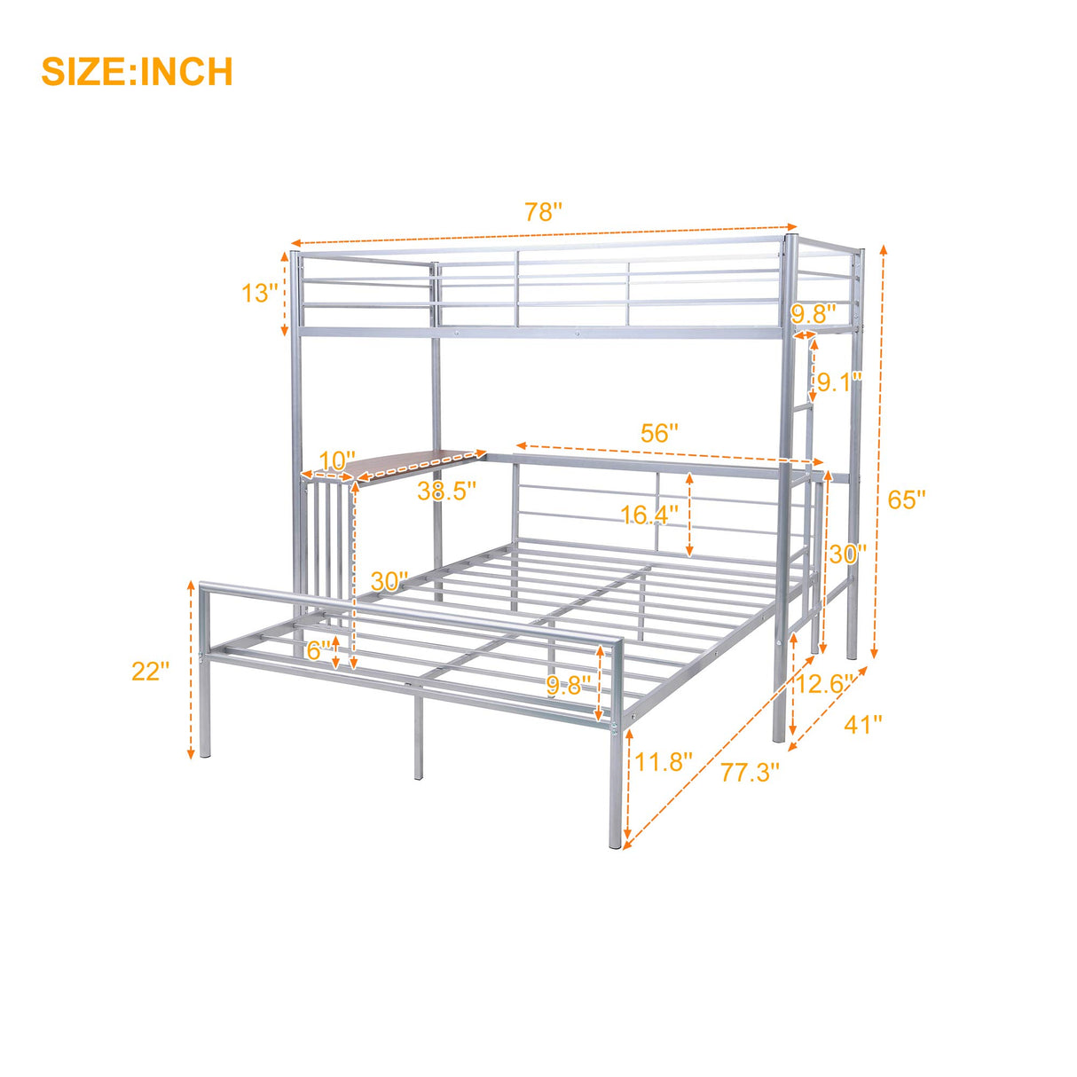 Harper & Bright Designs Twin Over Full Metal Bunk Bed with Desk, L Shaped Bunk Bed with Ladder and Quality Slats for Bedroom- Silver Harper & Bright Designs