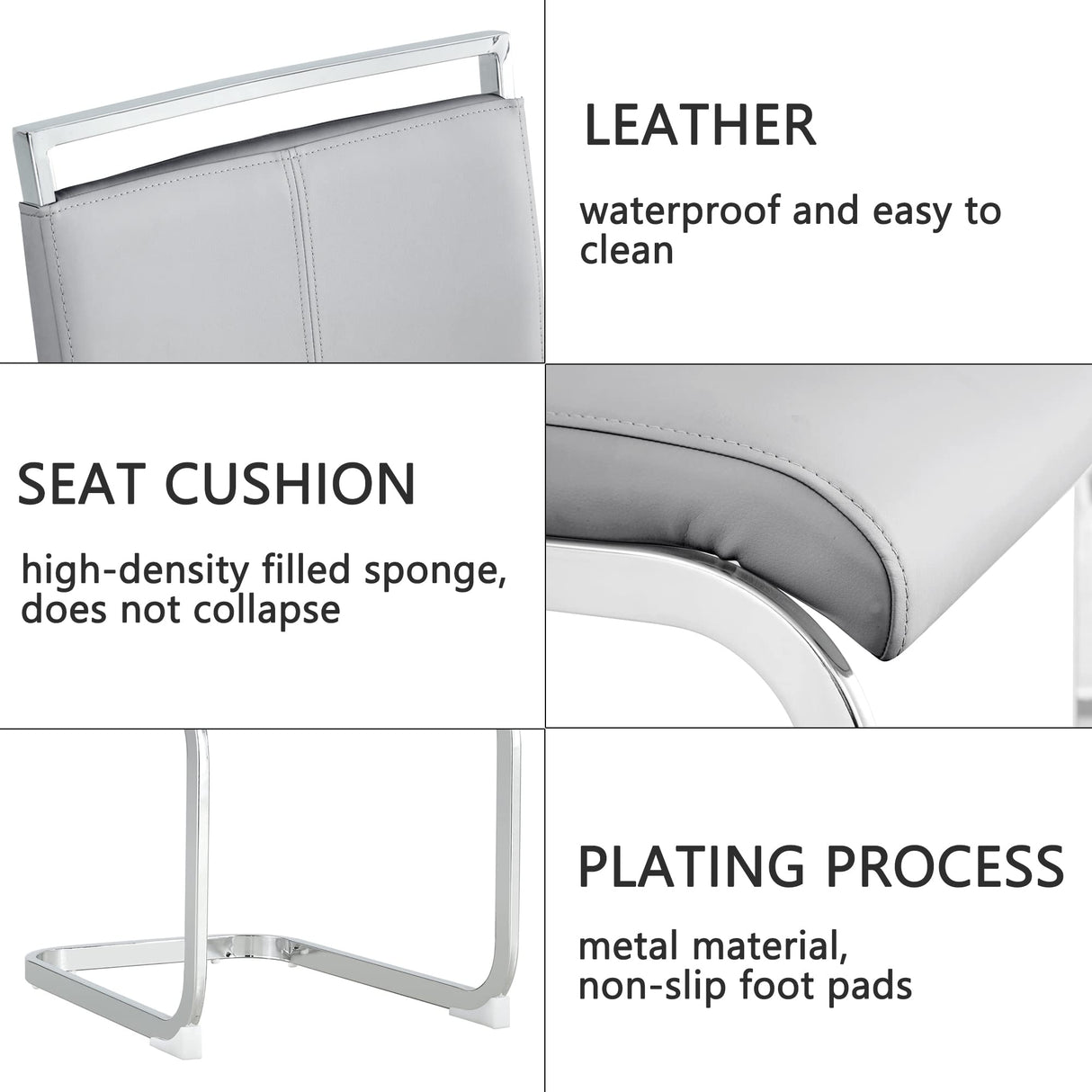 Baysitone Modern Dining Chairs Set of 4, Side Room Chairs, Kitchen with Faux Leather Padded Seat High Back, for Room,Kitchen, Living Light Grey Baysitone