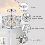 MEXO Farmhouse Crystal Round Semi Flush Mount Modern Close to Ceiling Light Fixture, Cylinder Drum Shade Ceiling Lights 3LT Ceiling Lamp for Kitchen Island Dinning Room Bedroom MEXO