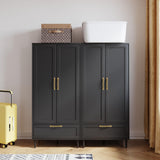 ALBSL Bedroom Armoire Wardrobe Closet with Hanging Rod,60" 2 Door Almirah for Clothes with Drawers,Morden Storage Cabinet,Black ALBSL