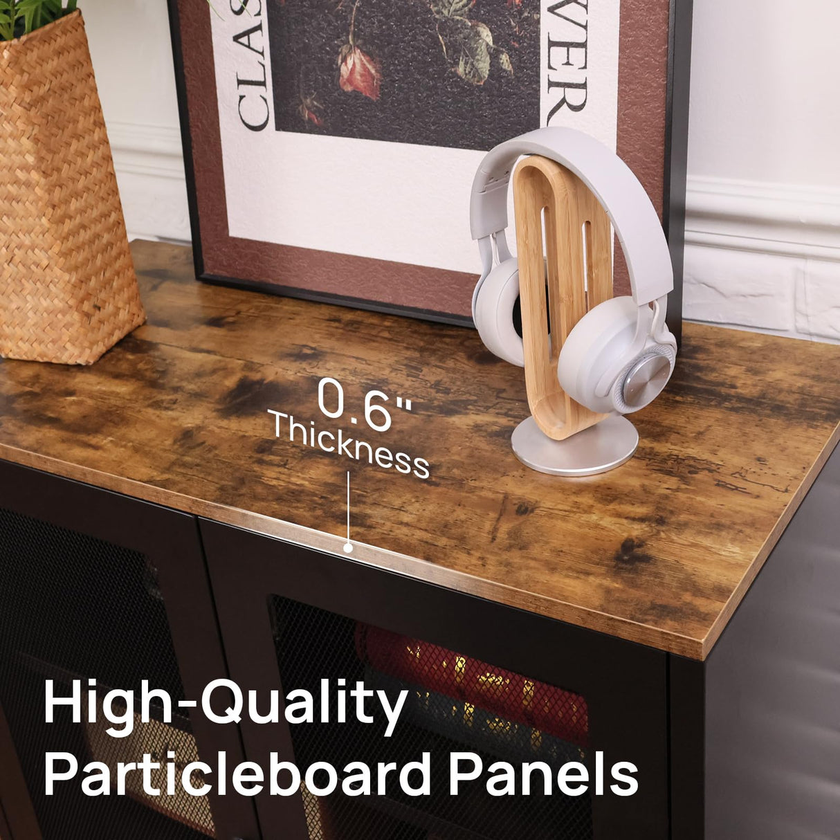 ALBAD Metal Storage Cabinet with Mesh Doors and Adjustable Shelves, Free Standing Sideboard Buffet Cabinet for Kitchen, Living Room, Dining Room, Home Office (Black) ALBAD