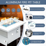 RADIATA 9 Pieces Aluminum Patio Furniture Set with Fire Pit Table, Morden Outdoor Sectional Sofa, Large Conversation Seat with Thick Cushion for Garden Backyard Deck Porch (White) RADIATA