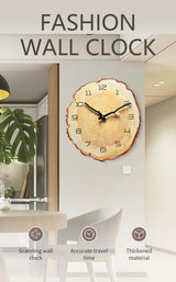 funsec 12 Inch Annual Ring Wall Clock Wood Grain Clock Leaf Tree Stump Clock Creative Silent Clock Quartz Clock Battery Powered Arabic Numerals Decorative Home Living Room Office Size:10.55"Wx11.88"H funsec
