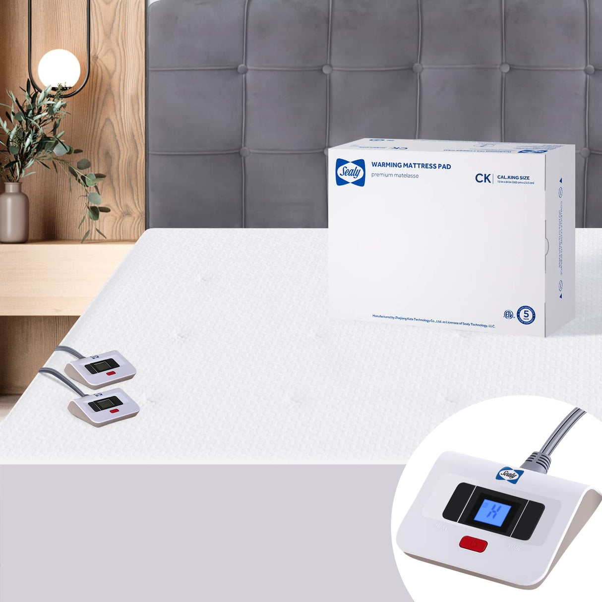 Sealy Heated Mattress Pad California King Size, Zone Heating Electric Bed Warmer with Deep Pocket, 10 Heat Setting Dual Controller & 1-12 Hours Auto Shut Off, Knitted Heated Mattress Cover, Cal King SEALY