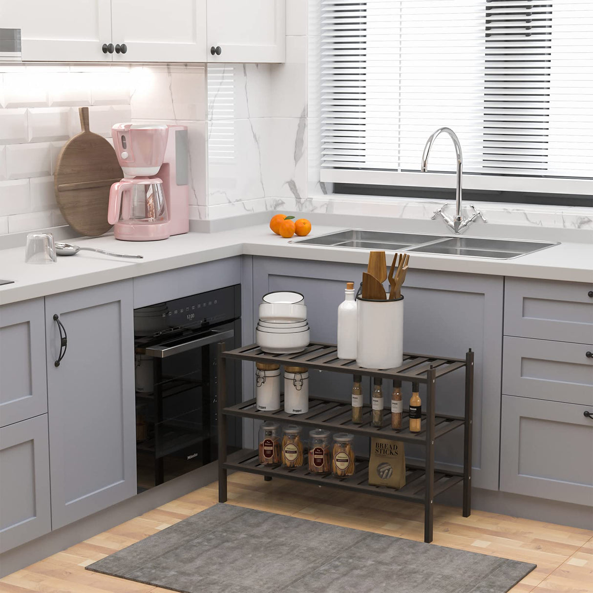 Dranixly Shoe Rack, 3-Tier Bamboo Stackable Shelf Storage Organizer, Stand for Closet, Entryway, Hallway, Bathroom and Living Room（Mocha） Dranixly