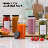 [ 8 Pack ] Glass Juicing Bottles with 2 Straws & 2 Lids w Hole- 16 OZ Travel Drinking Jars, Water Cups with Black Airtight Lids, Reusable Tall Mason Jar for Juice, Bubble Tea, Smoothie, Tea, Kombucha AOZITA