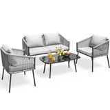 YITAHOME 4-Piece Patio Furniture Outdoor Bistro Set, All Weather Double Gray Rope Conversation Loveseat for Backyard, Balcony, Deck with Soft Cushions and Metal Table (Gray) YITAHOME