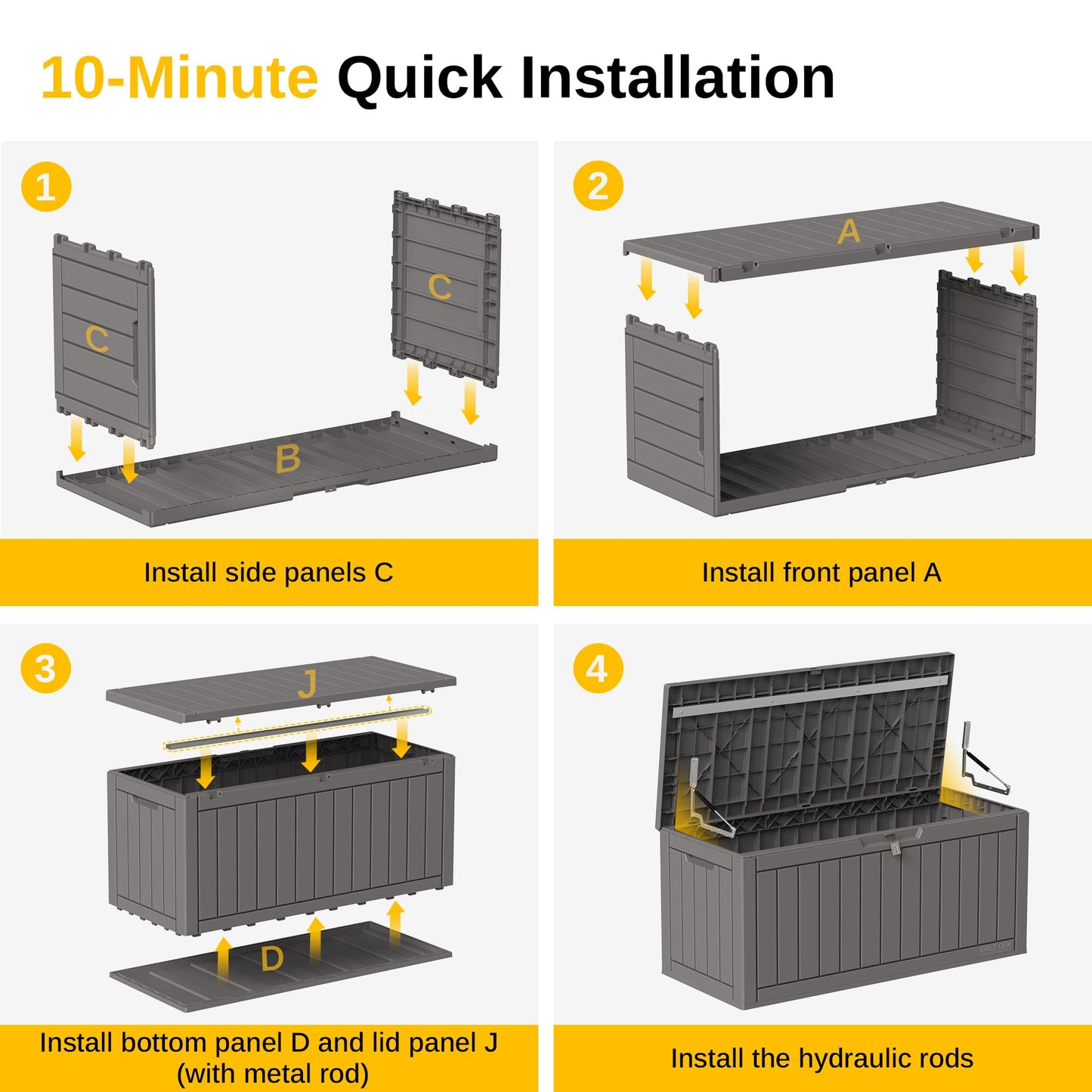 EAST OAK Outdoor Storage Box, 90 Gallon Deck Box, Waterproof Resin Storage Bin for Patio Cushions, Gardening Tools, Outdoor Toys, Lockable, UV Resistant, Grey - WoodArtSupply