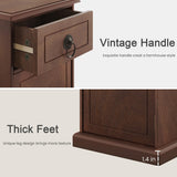 ChooChoo Farmhouse XXL End Table with Charging Station，Narrow Sofa Side Table with Adjustale Shelf, 3 Tier Rustic Night Stand for Small Place Living Room, Cherry Brown ChooChoo