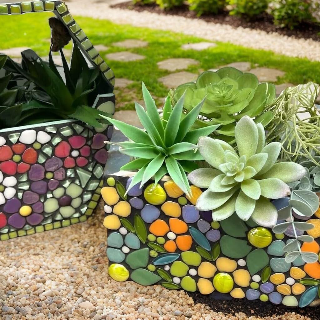 Youway Style Flower Mosaic Tiles for Crafts Bulk,1LB Iridescent Mosaic Tiles Supplies, Petal Mosaic Pieces for Garden Decoration,DIY Glass Mosaic Crafts Youway Style