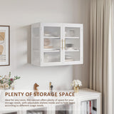 NEWOWNDS Wall-Mounted Bathroom Cabinet with Glass Door & Adjustable Shelves, Floating Storage for Kitchen & Laundry, White NEWOWNDS