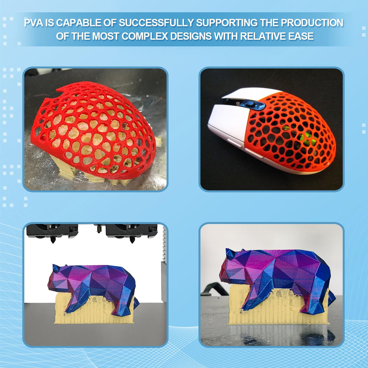 Yousu PVA Filament 1.75mm, Water Soluble Support 3D Printer Filament, 0.5kg, Natural PVA, Softens in 55-60°C Water Temperature for Easy Removal of Filament Support Yousu