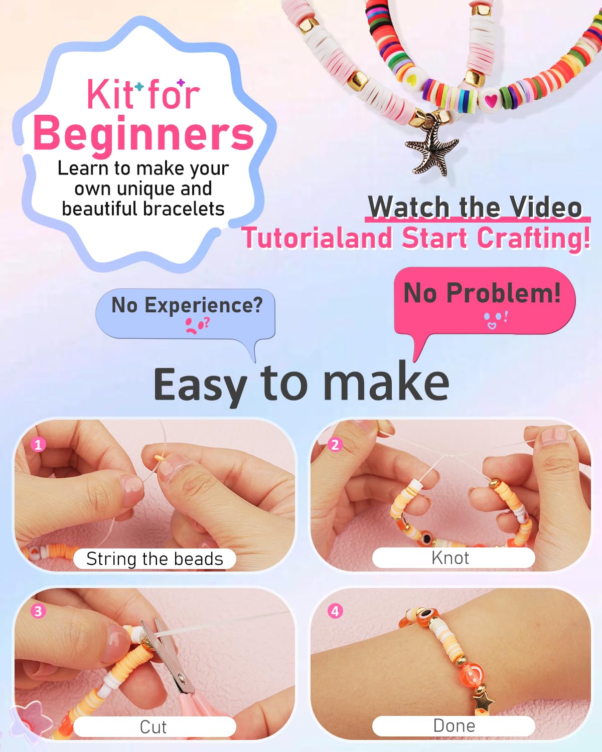 Mio Angle Bracelet Making Kit for Beginner 5000Pcs Preppy Polymer Friendship Bracelet Making with Charms Kit for Jewelry Making DIY Arts and Crafts Birthday Gifts Toys for Kids Age 6-13 Mio Angle