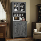 DWVO Farmhouse Kitchen Pantry Cabinet, 67" Tall Storage Cabinet w/Acrylic Glass Doors and Glass Holder, Versatile Storage for Living Room, Dining Room or Hallway, Charcoal Grey DWVO