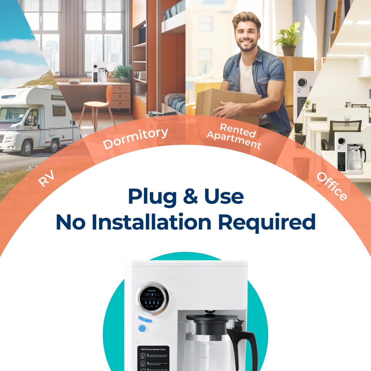 Bluevua RO100ROPOT-UV Reverse Osmosis System Countertop Water Filter - 6 Stage Purification with UV and Remineralization, Counter RO Filtration, Portable Water Purifier Bluevua
