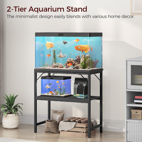 MAHANCRIS 20 Gallon Fish Tank Stand, Aquarium Stand with 2-Tier Storage Shelves, Heavy Duty Breeder Turtle Terrarium Stand Rack for Home Office, 24.0" L x 11.8" W x 24.4" H, Black FTBK2001 MAHANCRIS