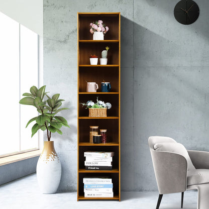 MoNiBloom Bamboo 7 Tier Free Standing Tall Bookcase Narrow Display Storage Shelves Collection Décor Furniture for Home Living Room Study Room, Brown