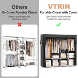 VTRIN Portable Closet for Hanging Clothes 67 Inch Wide Large Capacity Portable Wardrobe Closet with Cover, 4 Storage Shelves and 4 Hanging Rod Sturdy Free Standing Closet for Bedroom, Black VTRIN