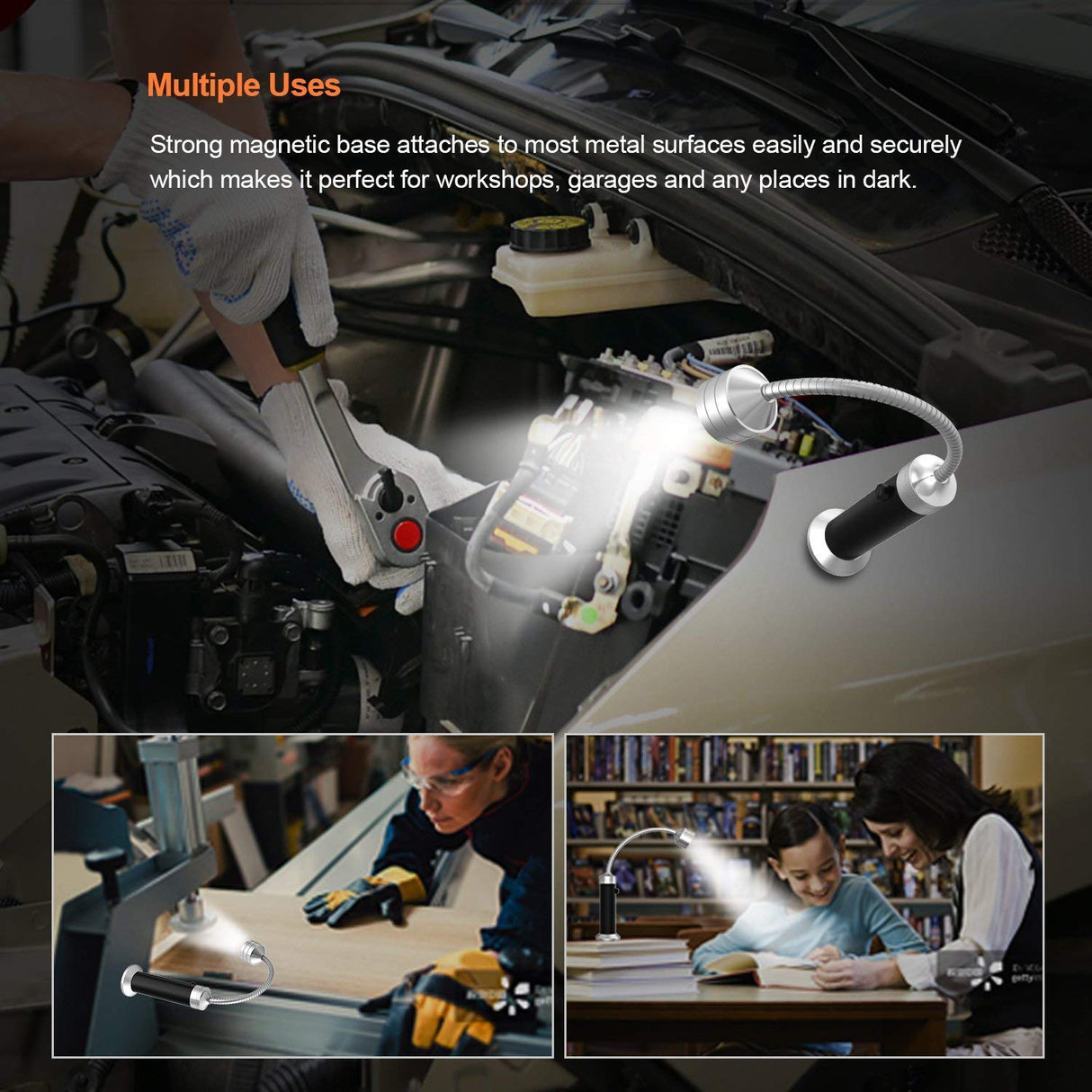 Barbecue Grill Light Grilling Accessories for Outdoor, BBQ Magnetic LED Lights Flexible Gooseneck Weather Resistant, Men Dad Gifts Traeger Smoker Pit Boss Griddle Gadget Batteries Included 2 Pack FIREOR