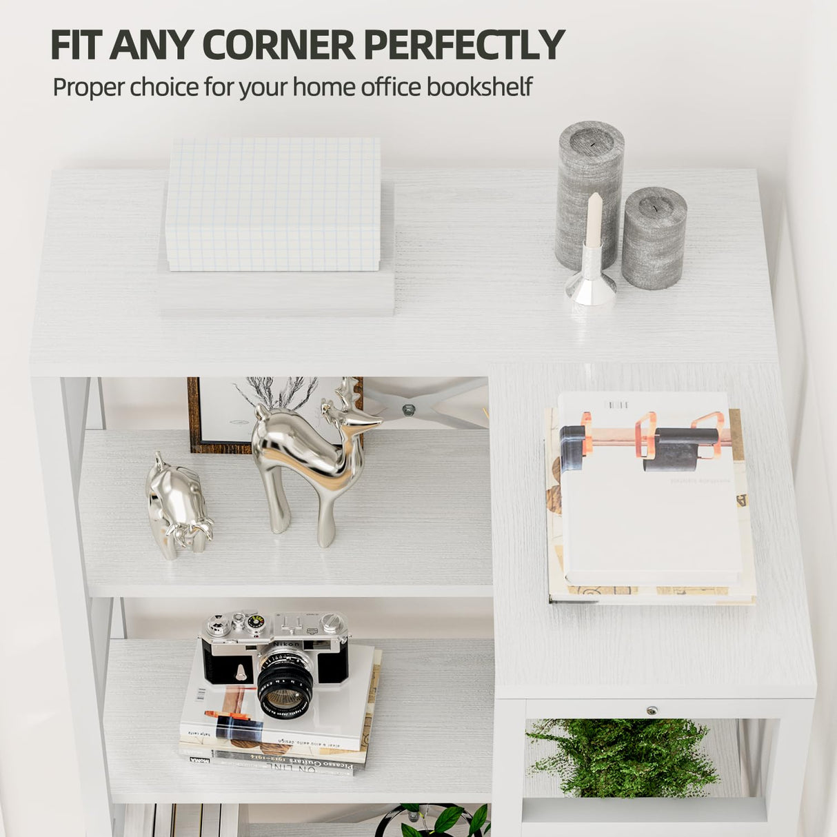 NUMENN 5 Tier Corner Bookshelf, Modern Corner Bookcase, Large Open Shelf Bookcase, Tall Bookshelves Storage Display Rack for Bedroom, Living Room and Home Office, White NUMENN