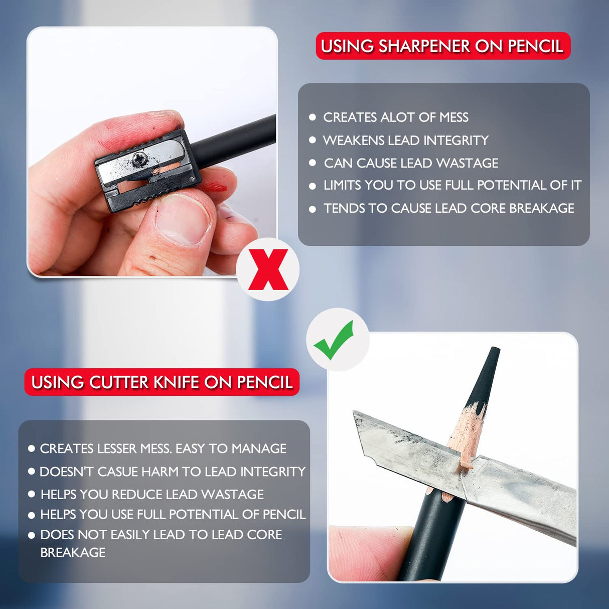 Brusarth Professional Charcoal Pencils Drawing Set - 6 Pieces Soft Medium and Hard Charcoal Pencils for Drawing, Sketching, Shading Brusarth