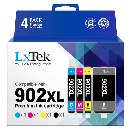 LxTek Compatible Ink Cartridge Replacement for HP 902XL Ink Cartridges Combo Pack, Replacement for HP 902 Ink Cartridges Compatible with Officejet 6978 6968 6962 6958 Printer (4 Pack) LxTek