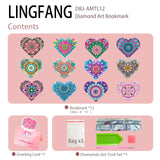 LINGFANG 12 Pcs Diamond Painting Bookmark, DIY Corner Book Makers for Adults Book Lovers, Diamond Dot Art Beginners, Small Diamond Art Kits, Paint by Art Crafts Gift for Women Girls (Heart Mandala) LINGFANG