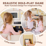 Tiny Land Play Kitchen for Kids, Toy Kitchen Set with Plenty of Play Features, New Modern Kids Wooden Play Kitchen Designed in Trendy Home Style with Curtains, Gift for Ages 3+ Tiny Land