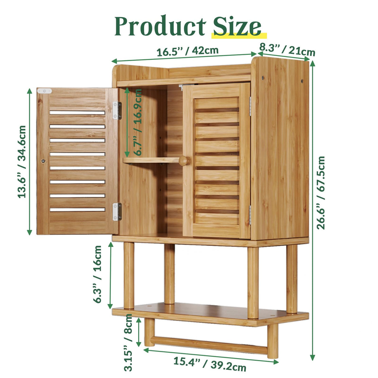 AmazerBath Bathroom Wall Cabinets, Bamboo Medicine Cabinets with Towel Bar, Wall Mounted Storage Cabinet with Adjustable Shelves, 2 Doors Over The Toilet Storage for Small Spaces,8.3x16.5x26.6 Inches AmazerBath
