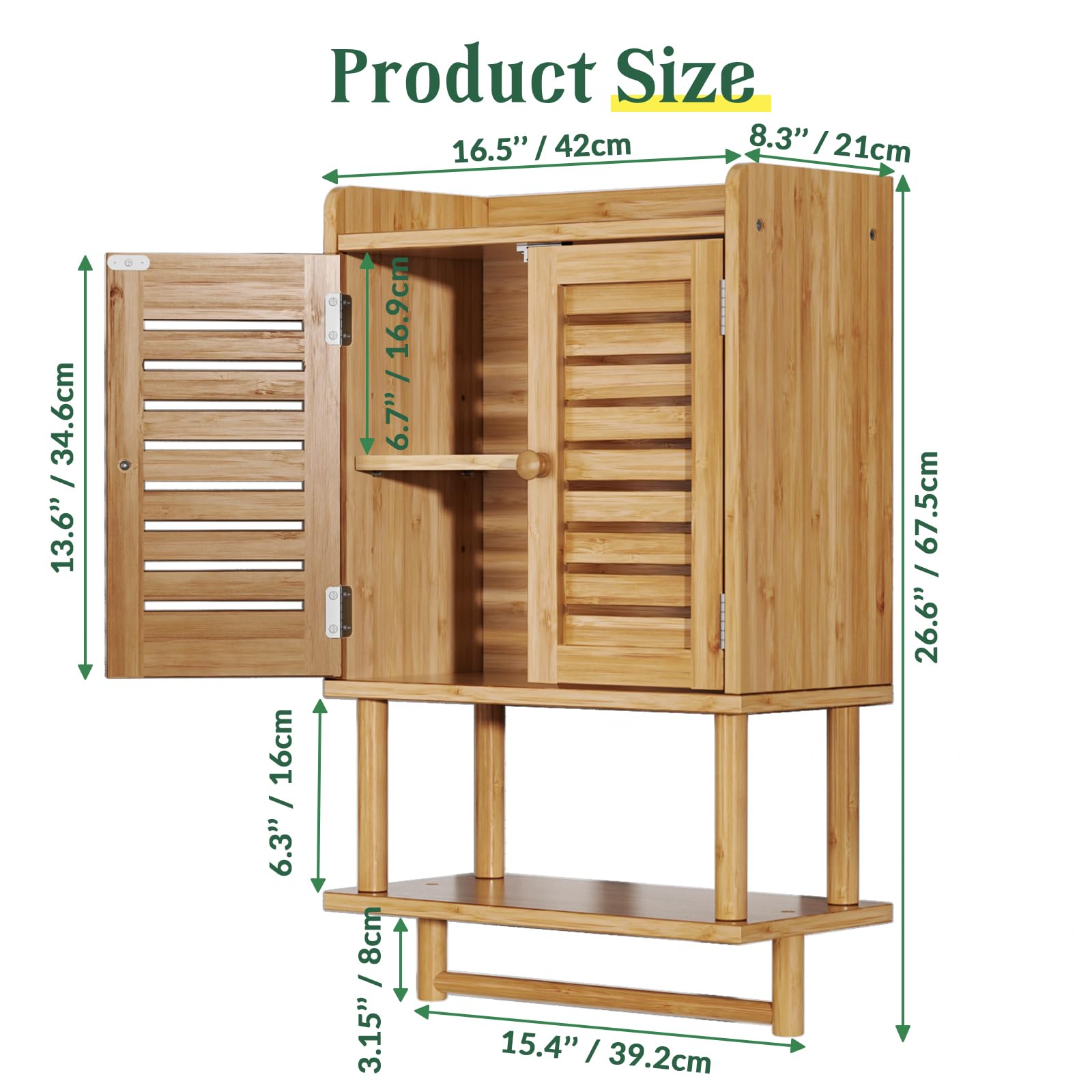 AmazerBath Bathroom Wall Cabinets, Bamboo Medicine Cabinets with Towel Bar, Wall Mounted Storage Cabinet with Adjustable Shelves, 2 Doors Over The Toilet Storage for Small Spaces,8.3x16.5x26. - WoodArtSupply