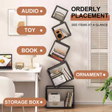 TDDFLO Geometric Bookshelf, 5-Tier Metal Unique Bookcase Modern Bookcase, Corner Bookshelf for CDs/Books/Home Decor -Black TDDFLO