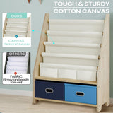 EXPERLAM 4 Tier Kids Book Shelf, Wooden Kids Book Rack Storage Bookshelf with Toy Storage Organizer, Toddler Sling Bookshelf for Boys, Girls, Kids Room, Blue EXPERLAM