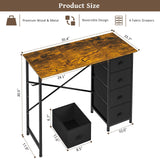 DAOUTIME Computer Desk with 4 Fabric Drawers, 35.4 Inch Small Home Office Writing Desk, Simple Table PC Desk for Small Places, Kids Girls Teen Study Writing Desk for Bedroom Dorm Rustic Brown DAOUTIME