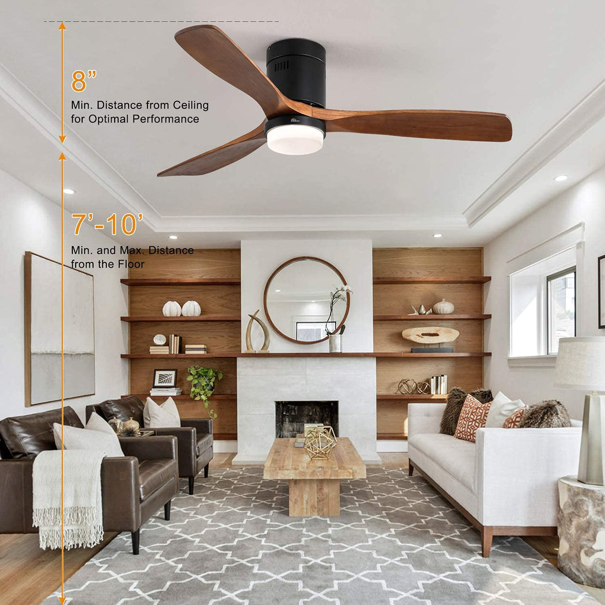 Sofucor 52 Inch Low Profile Ceiling Fan with Lights 3 Wood Fan Blade Noiseless Reversible DC Motor Remote Control Flush Mount Ceiling Fan with Light for Farmhouse Modern Style Contemporary Decor Sofucor