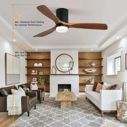 Sofucor 52 Inch Low Profile Ceiling Fan with Lights 3 Wood Fan Blade Noiseless Reversible DC Motor Remote Control Flush Mount Ceiling Fan with Light for Farmhouse Modern Style Contemporary De - WoodArtSupply