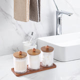 Tbestmax Qtip Holder with Vanity Tray, Clear Bathroom Containers Dispenser for Storage Cotton Swab/Ball/Pad Holder Wood Lids Tbestmax