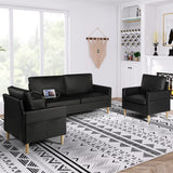 AILEEKISS Mid-Century Sectional Sofa Sets 3 Pieces Faux Leather Loveseat Couches with 2 USB Living Room Furniture Accent Arm Chairs for Small Space, Apartment, Office (1-Seater+1-Seater+3-Seater) AILEEKISS