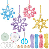 ACRNIGHEET 4pcs Snowflake Christmas Macrame Kit for Beginners, Xmas Tree Hangings Kits, Learn to Macrame with Step-by-Step Tutorials, Christmas Gifts ACRNIGHEET