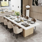 MOUMON Kitchen Dining Table for 8-10, 130 inch Wood Rectangular Kitchen Table, Large Long Dining Table with Wooden Frame, No Chairs, for Dining Room White and Oak(129.9”W x 47.2”D x 29.7”H) MOUMON