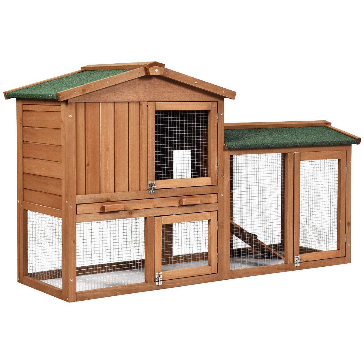 Tangkula Rabbit Hutch Indoor and Outdoor, 58-Inch Bunny Cage with Removable Tray & Ramp, Wood Chicken Coop with Waterproof Roof for Rabbits, Chicken and Guinea Pigs