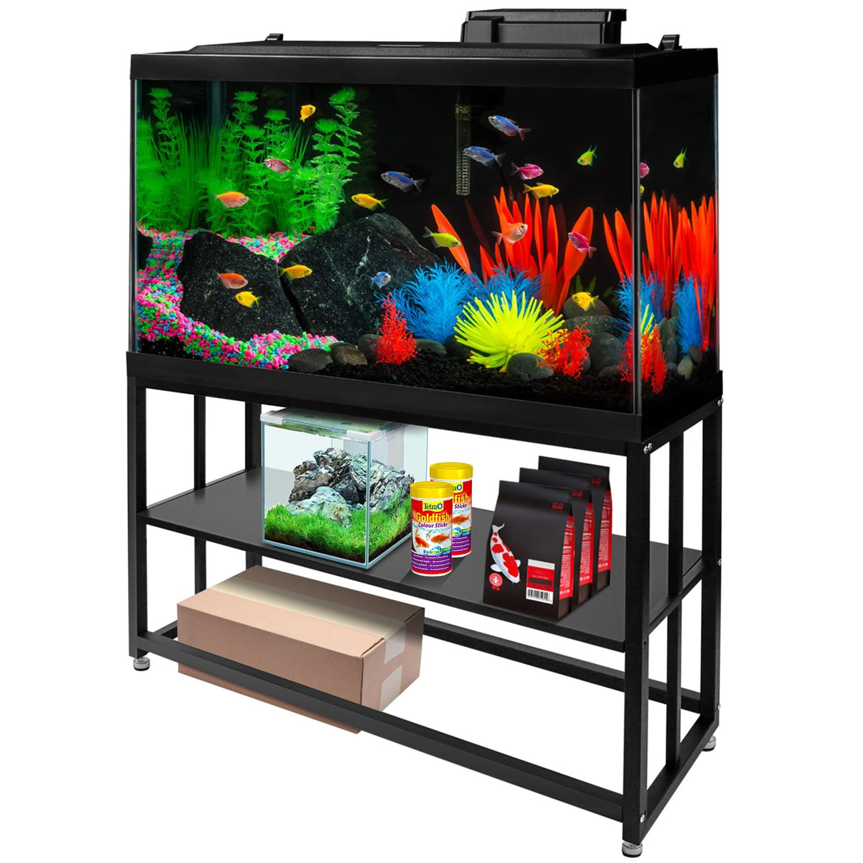 HONYTA Fish Tank Stand Heavy Duty Metal Aquarium Stand 55 Gallon Tank Stand 660LBS 48.4" L x 14.17“W x 29.5”H, Double Layer for Home and Office More Storage Space, Black HONYTA